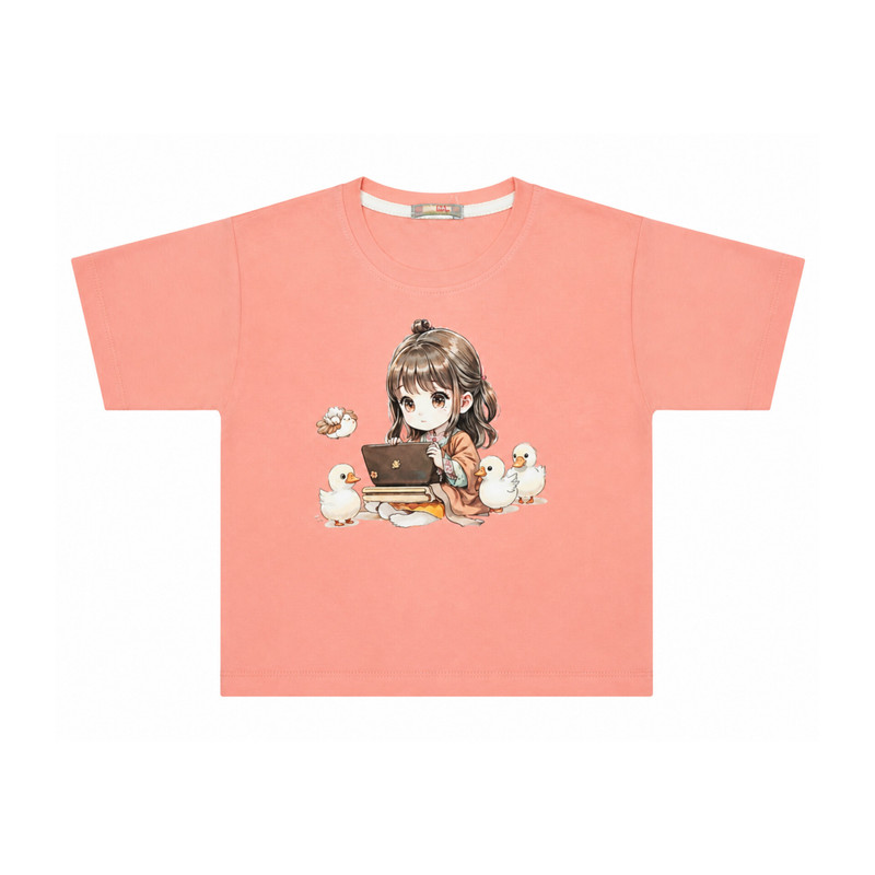 تی شرت آستین کوتاه دخترانه مدل جوجه و دختر
